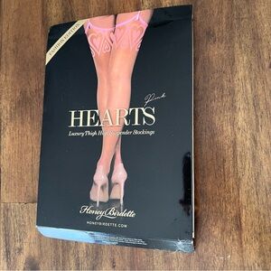 Honey Birdette Pink Hearts Thigh High Stockings, Large